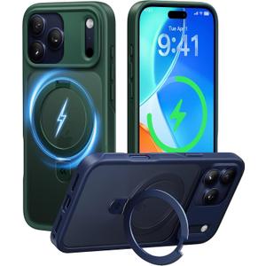 CASEKOO Ultra-Magnetic Stand for iPhone 17 Pro Max Case [Military Drop Protection] [Compatible with MagSafe] Shockproof Translucent Matte Slim Ring Holder Case for iPhone 17 ProMax 6.9", Green