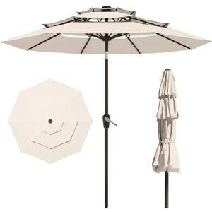 10FT Patio Umbrella 3 Tiers Outdoor Market Umbrella w/Push Button Tilt, Crank, UV and Waterproof Table Umbrella for Garden, Pool, Backyard, Deck, Lawn, Creamy White