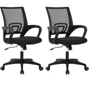 BestOffice | Ergonomic Office Chair | Mid-Back Swivel Desk Chair | Breathable Backrest & Lumbar Support | Adjustable Height | Sponge Seat | Rolling Wheels | Black | for Adults & Women | Pack of 2