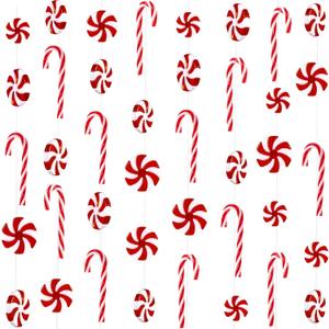 WILLBOND 48 Pcs Christmas Candy Canes Ornament Plastic Christmas Tree Hanging Decoration Fake Swirl Candy Canes Garlands with Crystal Wire for Home Xmas Gift Indoor Outdoor Party Favor (Red and White)