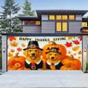 Thanksgiving Garage Door Banner 13x6ft Golden Retrievers Pumpkins Theme Backdrop SeasonalDecor Fall Door Cover Banners for Outside Garage Wall Covering for Party Garage Decorations