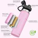 SASEUM Sport Water Bottle 22oz Stainless Steel Double Wall Vacuum Thermal Mug with Leak Proof Spout Lids, Wide Mouth Metal Insulated Water Jug for Gym and Travel（Pink）