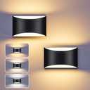 TingMiao Black Modern LED Wall Sconce, Hardwired Wall Sconces Set of 2, 3 Colors Indoor Wall Lamp, 10W Up and Down Aluminum Wall Mount Light for Bedroom Living Room Hallway Corridor (Black, 2 Pack)