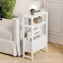Narrow Side Table with Charging Station Slim End Table Sofa with Magazine Rack, Bedside Table for Small Spaces, 3 Tier Nightstand for Living Room Couch, Bedroom White LET503WE
