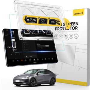Lamicall Tesla Model Y (2020-2024) & Model 3 (2017-2023) Screen Protector - [Anti Scratch & Fingerprint] [9H Hardness] Glossy Tempered Glass Screen Protector for Tesla Model Y / Model 3, Tesla Assesories