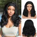 Yaki Straight Curly Headband Wig for Black Women 16 Inch Straight Top Curly Ends Head Band Wig, Heat Resistant Synthetic Wear & Go Glueless Wig with Adjustable Velcro Headband