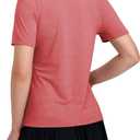 MIER Womens Collarless Golf Polo V Neck Short Sleeve Cooling Tops | Mesh Stripe Ventilation, Moisture Wicking Stretch Fabric, Henley V-Cut Placket, Tulip Hem, Machine Washable