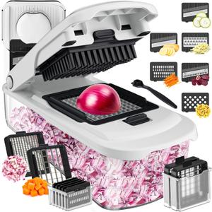 Cambom Vegetable Chopper With Container, Multifunctional Food Chopper Onion & Vegetable Cutter Dicer With 8 Blades, Carrot & Veggie Slicer 8 Blades (White)