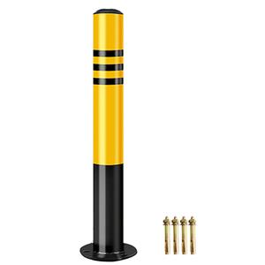 CYGJSYE Heavy Duty Safety Bollard, 30" x 3" Steel Parking Post with Reflective Stripes & 4 Anchor Bolts, High Visibility Barrier for Driveways, Garages & Parking Lots, 1 Pack