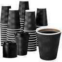 peibobow 12 oz Coffee Cups with Lids, 60 Pack Insulated Corrugated Paper Cups, Disposable Coffee Cups for Water, Juice, Coffee (Black 12 oz)