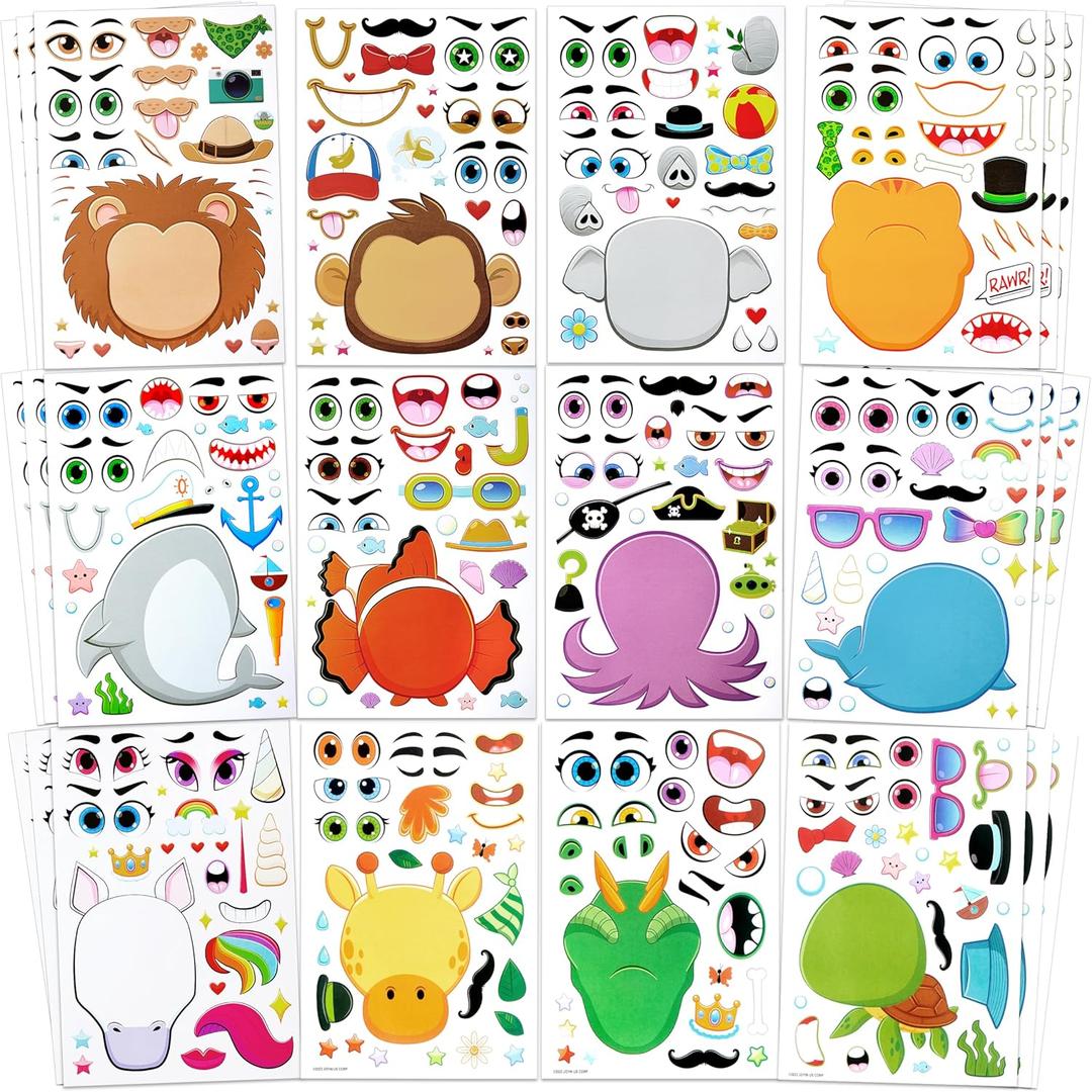 JOYIN 36 Sheets 9"x6" Make a face Stickers for Kids, Make Your Own Animal Stickers with Unicorn, Dinosaur, Sea and Safari Animals, Crafts Birthday Party Favors, Goodie Bags Classroom Activities