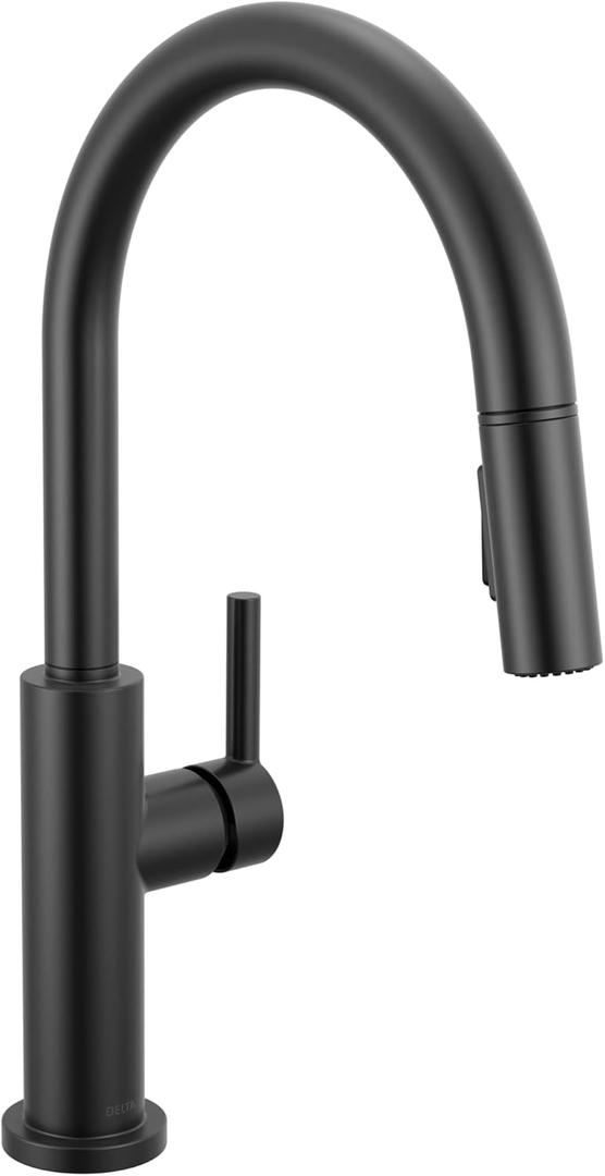 Delta Faucet Nicoli Kitchen Faucet with Pull Down Sprayer, Matte Black Modern Single Hole Kitchen Sink Faucet, Matte Black 19867LF-BL