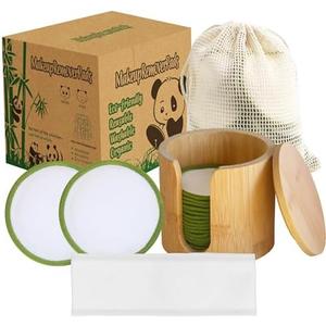 Sopurrrdy Reusable Cotton Rounds, 100% Natural Bamboo Cotton Pads for Face|Reusable Makeup Remover Pads with Laundry Bag,Headband and Cotton Round Holder (White and Green)