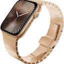 [RECOMMENDED by NYT Wirecutter] Stainless Steel Band Compatible for Apple Watch Band Ultra 3/2/1 49mm Series 11/10 46mm/42mm Series 9/8/7 45mm/41mm Series SE/6/5/4 44mm/40mm Series 3/2/1 42mm/38mm Color: Original Gold