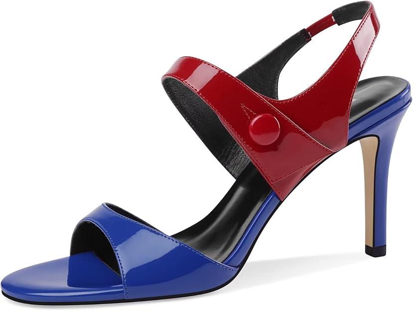 UJPFEO Womens Slingback Heels Round Open Toe Strappy Sandals Strap Ankle Patent Leather High Heeled Sandals Dressy Shoes Size 6