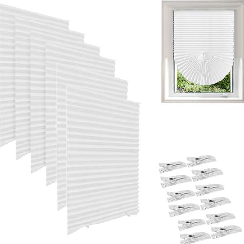 Garayma 6PCS Temporary Light Filtering Paper Shades for Windows, Pleated Window Shades Fabric Shade Self Adhesive Paper Blinds No Drill Easy to Cut and Install for Home Office Bedroom 36” x 72” White