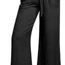 ANRABESS Women Linen Pants Casual Loose High Waist Boho Wide Leg Cropped Palazzo Beach Pants Summer Outfits 2025 Trendy (Medium, Black)