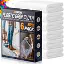 12 x 9 Ft Plastic Drop Cloths (6-Pack) - Disposable Painter's Sheeting & Tarps for Painting, Waterproof Furniture/Couch/Floor Protection