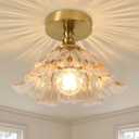 Semi Flush Mount Ceiling Light Fixture, 11in Amber Glass Vintage Light Fixtures Ceiling for Hallway Kitchen Foyer Entryway Bedroom, E26 Base