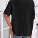 Tankaneo Womens Oversized T Shirt Casual V Neck Half Sleeve Color Block Work Tops Loose Fit Tunic Tees (Black, XXL)