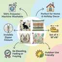 Easter Pillow Covers 18x18 Set of 4, Abstract Boho Throw Pillow Covers, 18x18 inch Happy Easter Bunny & Eggs Square Pillow Covers Throw Cushion Case Decoration for Sofa Bed Couch Outdoor (4PCS)