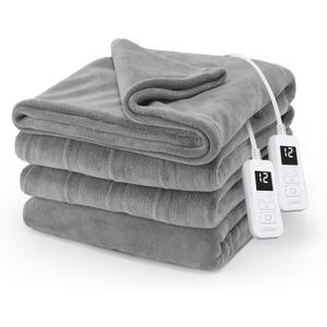 Sunbeam Electric Royal Luxe Microplush Heated Blanket, 12 Heat Settings, 12-Hour Auto Shut-Off, Fast Heating, Warm & Cozy, Machine Washable, Dove Gray Color, King (90" x 100")