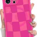 KANGHAR for iPhone 15 Pro Max Case Checkered Cute Pattern Matte Aesthetic Magnetic [Compatible with Magsafe] Slim Shockproof Full Body Protection for Girls Women -Hot Pink
