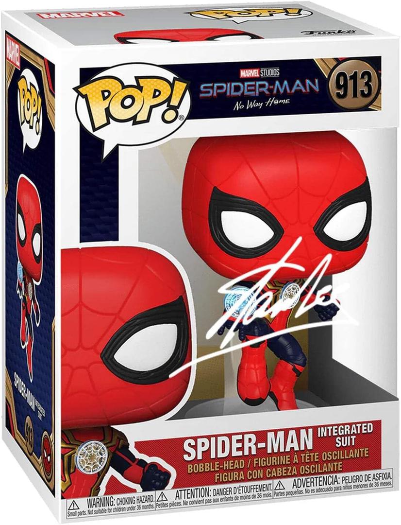Stan Lee Spiderman Integrated Suit #913 Facsimile Signed Reprint Laser Autographed Funko POP! Movies Marvel No Way Home Figurine with Protector Case