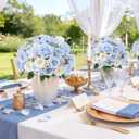 Yastouay 2 Bouquets Peonies Artificial Flowers, Mixed Light Blue & White Fake Peonies with Large Bloom, Silk Peony Flowers Faux Peony Bouquet for Wedding Centerpieces, Table, Vase & Home Decor