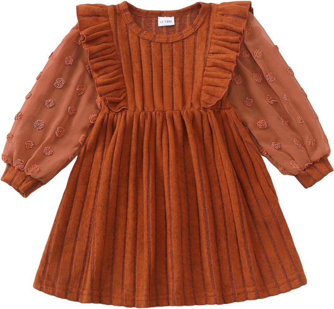 Sweetabby Toddler Girl Fall Dress Baby Long Sleeve Sweater Dresses Kids Holiday Outfits Cute Girls Winter Clothes (4-5T, Brown)