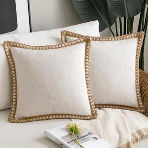MIULEE Pack of 2 Decorative Throw Pillow Covers Modern Farmhouse Outdoor Pillow Covers Neutral Linen Burlap Cushions for Couch Bed Living Room Sofa, Natural White 18 x 18 inches 45 x 45 cm