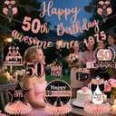 2 x 12Pcs 50th Birthday Decorations for Women Pre-Strung Black and Rose Gold Glitter Happy 50th Birthday Awesome Since 1975 Banner Honeycomb Centerpieces Swirls Fifty Party Supplies