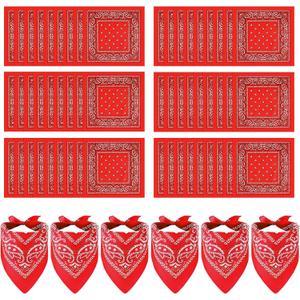 60 PCS Cowboy Bandanas Bulk Paisley Novelty Headband Square Scarf Head Wrap Scarf Wristband for Race Parade Party (Red)