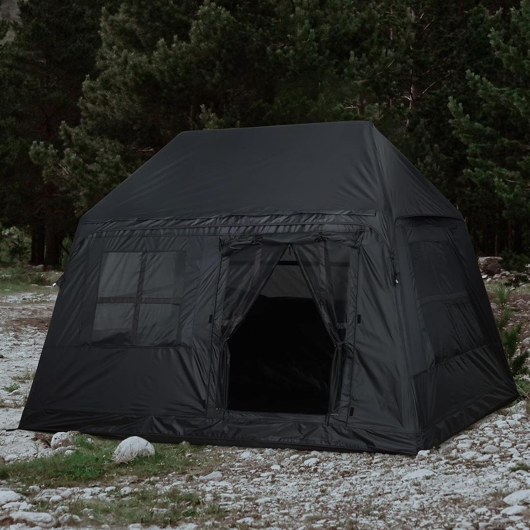 3-4 Person Inflatable Camping Tent Blow Up Tent with Hand Pump Easy Setup Waterproof Inflatable Tent Cabin, Black