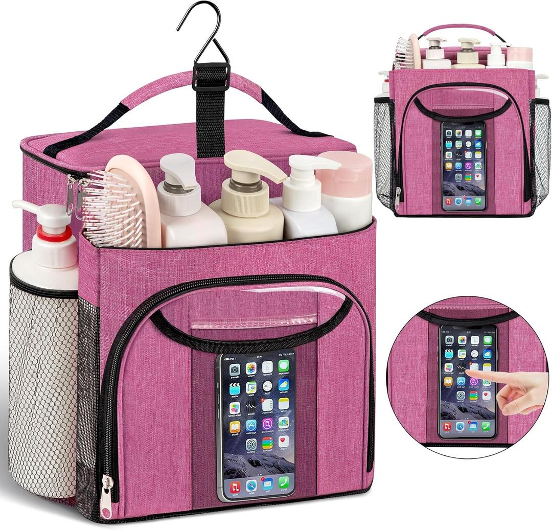 Attmu Mesh Shower Caddy Portable for Dorm College Essentials, Large Capacity Separate Compartment Hanging Toiletry Bag for College Student Camping Gym Travel Essentials (Pink)