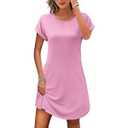 PLOKNRD Women's Casual Dress Summer Short Sleeve T-Shirt Dress Crew Neck Basic Dresses 2025 (Pink, 2XL)