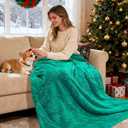 50x60 Inches Sherpa Christmas Blanket for Holiday Home Decor, Green Xmas Tree Jacquard Soft Flannel Fleece Throw Blanket for Bed Couch Sofa, Christmas Decor Gifts for Women Men Teen Family Friends