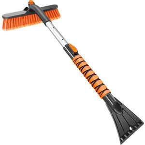 HEEYA Car Ice Scraper with 12.6 Inch Large Brush Head, Snow Brush and Ice Scraper for SUV Windshield Window, Extendable Snow Scraper for Truck Automobile Vehicle - Orange