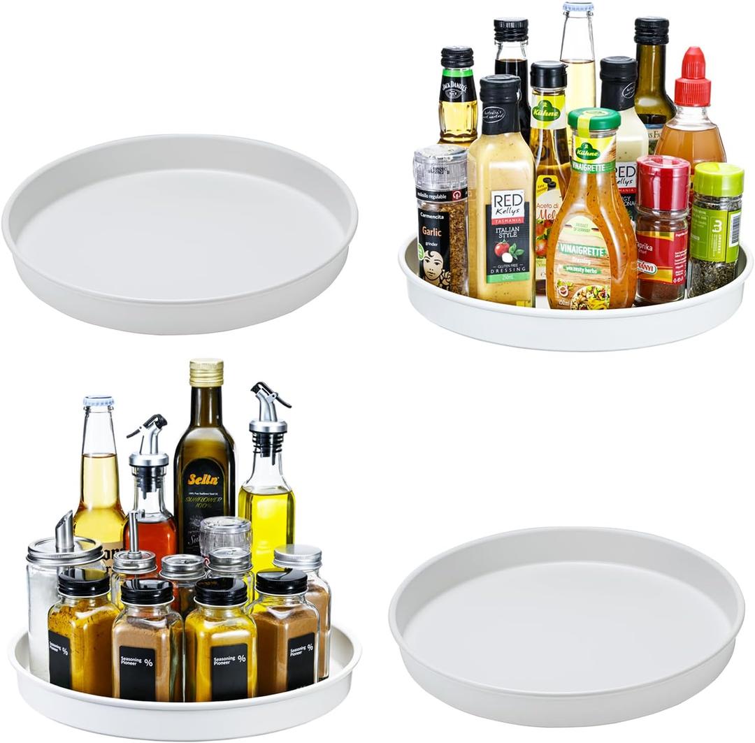 Amolliar Lazy Susan Organizer, Tray for Household Purpose, Metal Rotating Turntable for Cabinet, Kitchen, Fridge, Pantry Storage, Vanity, Spice Rack Condiment, Under Sink Organizer, White 10" 4 Pack