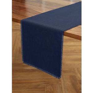Solino Home Linen Navy Table Runner 72 Inches Long - Fringe, 100% Pure Linen Dining Table Runner 14 x 72 Inch for 4th of July, Summer