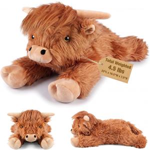 22" & 4.5 lbs Highland Cow Weighted Stuffed Animal, Cuddly & Soft Kids' Plush Toy Pillows for Companion, Large Plushies with Removable Ceramsite Bag, Gifts for Adults, Kids, Boys and Girl used