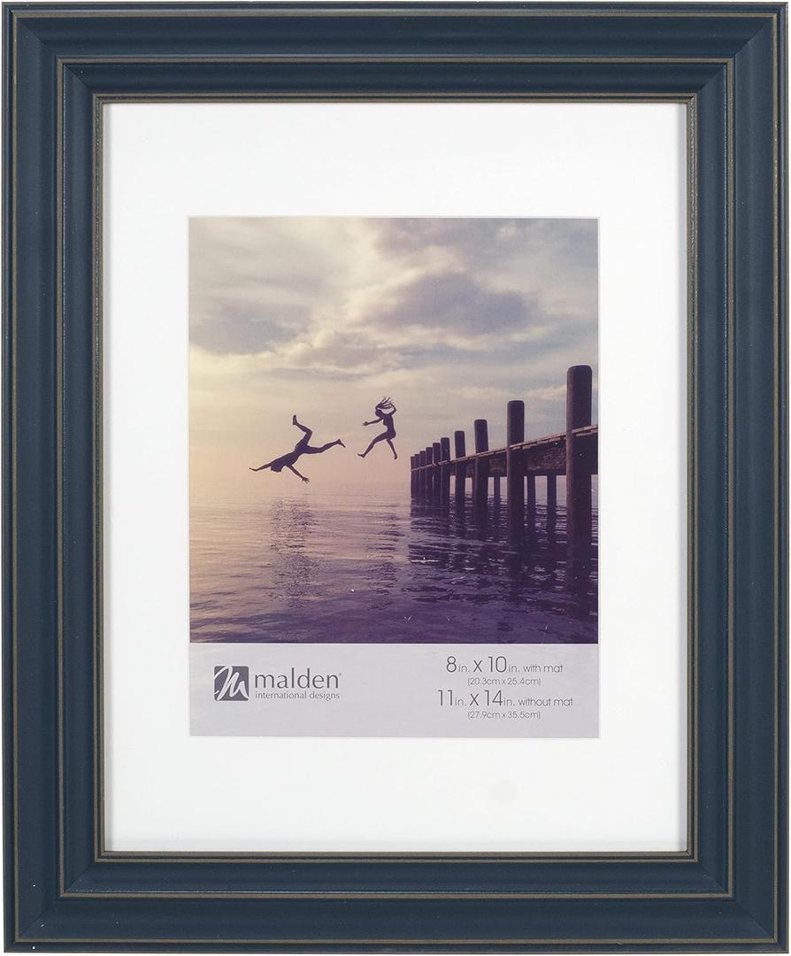 Malden International Designs 8x10 11x14 Rustic Blue Matted Picture Frame,2428-80