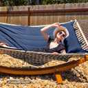 SUNCREAT Hammocks Outdoor Double Hammock with Hardwood Spreader Bar, 475 lbs Capacity, Heavy Duty 15 FT Hammock with Large Soft Pillow, Dark Blue
