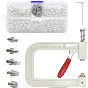 Pearl Handmade Setting Machine, Beads Rivet Fixing Machine with 5 Sizes of Round Pearl Beads Rivet Studs for Hats/Shoes/Clothes/Bags/Skirts