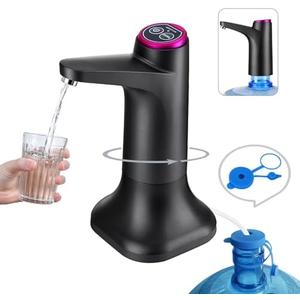 HiPiCok 5 Gallon Water Pump, Water Dispenser for 5 Gallon Bottle, USB-C Rechargeable Water Jug Dispenser, Portable Automatic Water Pump for Home, Black