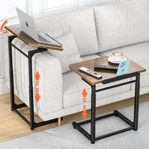 Tv Tray Table, 8Level Adjustable Height Couch Side Table，90° Tilt Angle Adjustments CShaped End Table, with Phone & Tablet Slot Sofa Computer Desk for Couch, Sofa, Bed, Chair, Living Room (Brown)