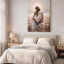 Jesus Hugging Woman Christian Canvas Wall Art Ready to Hang 24"L x 16"W | Jesus and Girl Healing Embrace Print in Floral Field Modern Spiritual Religious Decor for Living Room Bedroom Faith Gifts