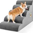 IFNOW Dog Stairs for Small Medium Dogs and Cats 19.7" H, 5-Step Studry Dog Steps for Bed, Couch, High Density Foam Pet Stairs for Dogs to Get on Bed, Non-Slip Balanced Curved Indoor Pet Ramp, Grey