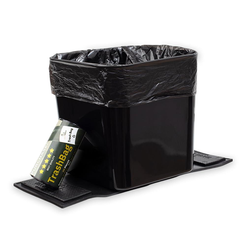 Car Trash Can Leakproof Compact Garbage Bin w/Stability Flap, Anti-Slip Base, Portable Trash Holder for Cars, Trucks, SUVs, Minivans, Auto Organizer with Trash Bags (Black, Large) 