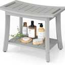 Waterproof Shower Benches for Inside Shower, Poly Lumber Shower Stool with Storage Shelf & Adjustable Feet, SPA Bathroom Seat Chair for Shaving Legs, Indoor or Outdoor Use, Grey